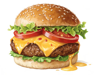 Cheese burger isolated on transparent background