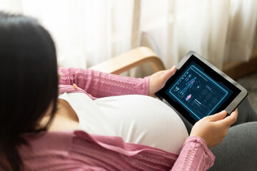 Medical science technology and futuristic healthcare virtual computer software analyze human health...