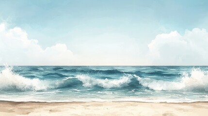 A serene beach scene featuring gentle waves and a clear sky, evoking tranquility and the beauty of nature.