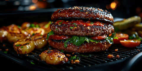 Luxuous Hamburger, Macro Photography Style, Generative AI Hamburger background