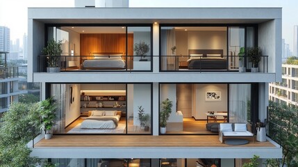 Minimalist modern bedroom with clean design and bright lighting. Generative AI