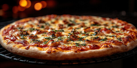Luxuous Pizza, Macro Photography Style, Generative AI Pizza Restaurant background