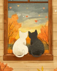 Cozy Autumn Evening with Cats by the Window