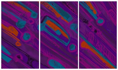Modern interior triptych. The picture is painted by hand on a tablet.