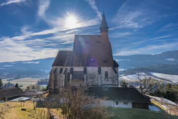 Church in daylight, Katholische Kirche St. Wolfgang Catholic church in Austria.