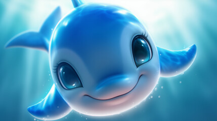 Close up of blue dolphin underwater, illustration