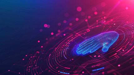 Abstract cybersecurity concept with a digital fingerprint overlay on a futuristic interface