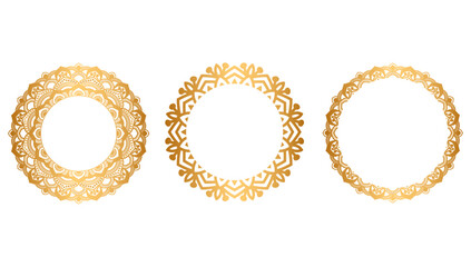 Indian flower mandala art with luxury golden circle frame transparent vintage gold circular pattern