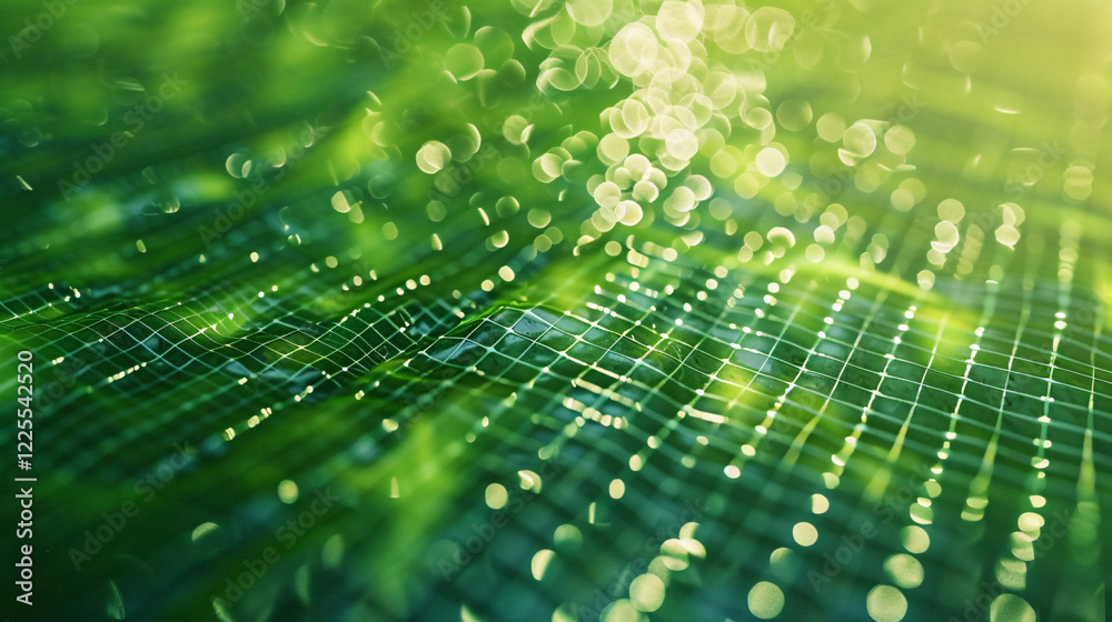 Poster abstract bokeh lights on green grid background