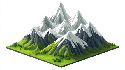 Fototapeta premium A stunning illustration of majestic mountains with lush green valleys and snow-capped peaks