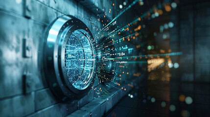 Futuristic vault door in cybersecurity data center