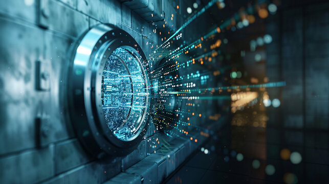 Futuristic vault door in cybersecurity data center - Powered by Adobe
