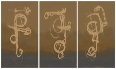 Modern interior triptych. The picture is painted by hand on a tablet.