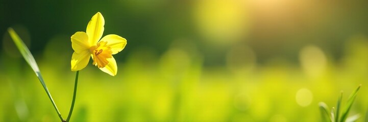 Fototapeta premium Sunny meadow with a delicate yellow orchid swaying gently in the breeze, garden, field