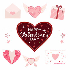 Valentine's Day Love Icons: A charming collection of hand-drawn hearts, envelopes, gift boxes, and stars celebrate the spirit of Valentine's Day with whimsical charm.