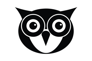 An owl face with large round eyes silhouette illustration.eps