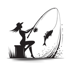people fishing silhouette vector illustration
