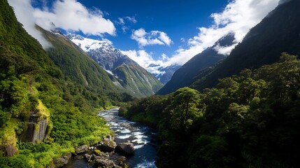 Obraz premium Serene River Valley in the Mountains