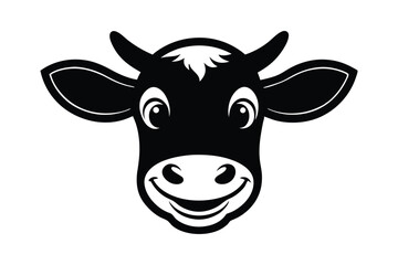 A cheerful cow face with round ears silhouette illustration.eps