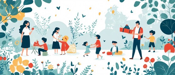 Family Picnic Day Event Invitation Vector Illustration for Adobe Stock