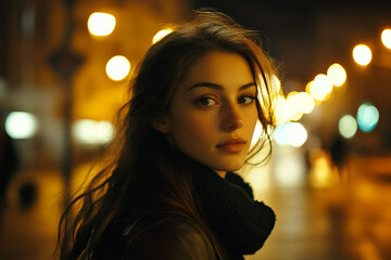 Generative AI Image of Trendy Fashionable People in Vibrant Nighttime Urban Streets with Stylish Outfit Bokeh Lights