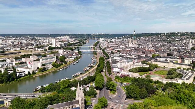 Aerial shot of Rouen cityscape, Normandy, France