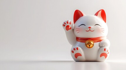 A lucky cat figurine with a raised paw, isolated on a transparent or white background.