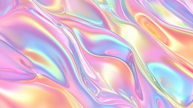Fondo abstracto hologr&aacute;fico con efecto marmolado en tonos pastel, rosa, azul y morado, estilo Y2K y vaporwave