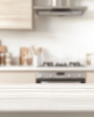 Clean, bright kitchen counter with blurred background.