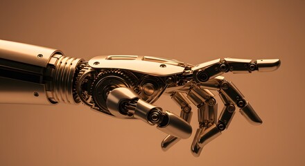 Golden Robotic Hand Reaching Out Detailed 3d Render