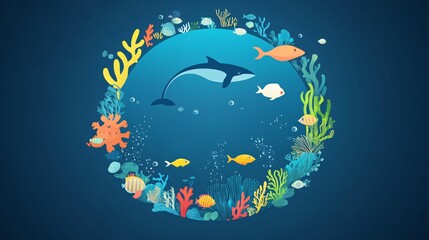World Oceans Day Circular Frame Vector Illustration for Environment Conservation Campaign Design