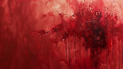 An abstract painting featuring vivid red hues, creating a dynamic and expressive visual impact with splashes and drips that evoke strong emotions.
