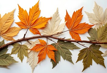 Vibrant Autumn Leaves Isolated on White Background