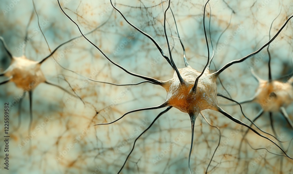 Poster neurons with intricate dendritic structures showcasing synaptic connections and cellular communicati