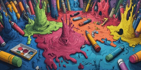 Obraz premium Melted Crayons and Paint Create Colorful Abstract Art