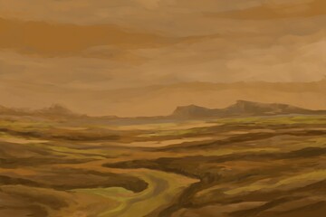Abstract Landscape Painting - digital painting. The picture is painted by hand on a tablet. © neurostructure