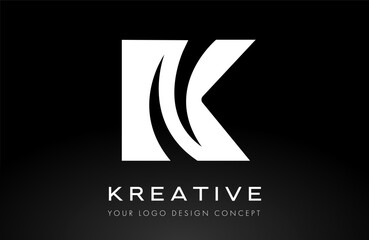 Creative K letter logo design with curved cut shape swoosh style vector