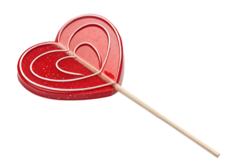 Red Heart Shaped Lollipop Isolated on Transparent Background for Candy and Valentine's Day Promotions
