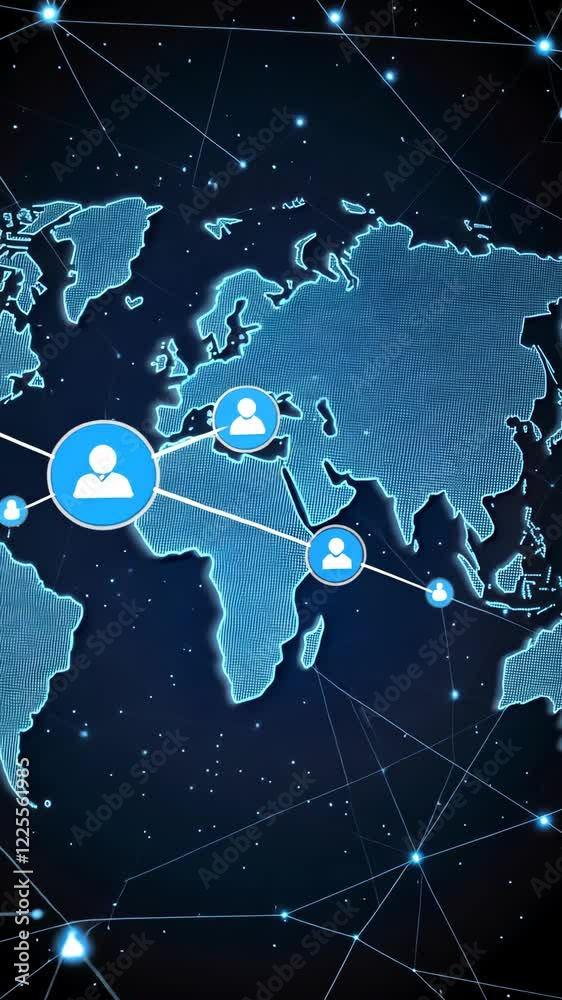 Poster a visual representation shows a world map filled with digital connections and user icons emphasizing