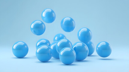 Abstract 3D Rendering background with blue bouncing balls.