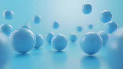 Abstract 3D Rendering background with blue bouncing balls.