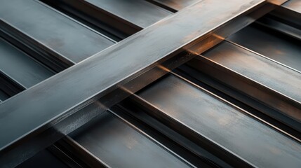 Obraz premium Close up of metal structure with cross and steel beams in futuristic architectural design