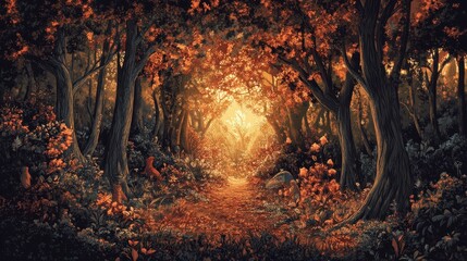 Fototapeta premium Autumnal Forest Path Leading to Sunlight