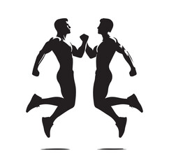 men jumping chest bump  silhouette vector illustration
