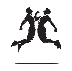 men jumping chest bump  silhouette vector illustration
