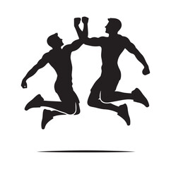 men jumping chest bump  silhouette vector illustration
