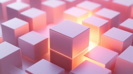 Obraz premium Innovative AI-Driven Business Strategy Concept Represented by Abstract 3D Cubes with Soft Lighting and Modern Design Elements