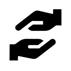 Hands icon representing care and support in a minimalistic design