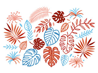 Tropical leaves pattern on white background. Mockup for fabric, packaging design