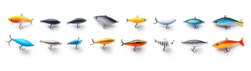 Fototapeta premium A vibrant collection of fishing lures displayed in various colors and designs